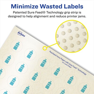 Avery Laser/Inkjet Round Multipurpose Labels, 1.25" Dia., Ivory, 300 Labels/Pack (94505)
