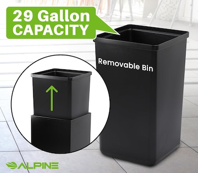 Alpine Industries Steel Open Top Recycling and Trash Can Set with Square Lid, 29 Gallon, Black/Blue, 2/Pack (ALP4450-BLK-KIT1)