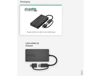 Plugable USB 3.0/USB-C to Dual HDMI Adapter, Black (UGA-HDMI-2S)