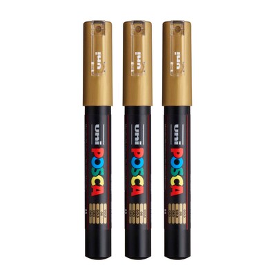 POSCA PC-1M Water Based Paint Marker, Extra Fine Bullet Tip, Gold, 3/Pack (UBCPC1MGOLD-3)