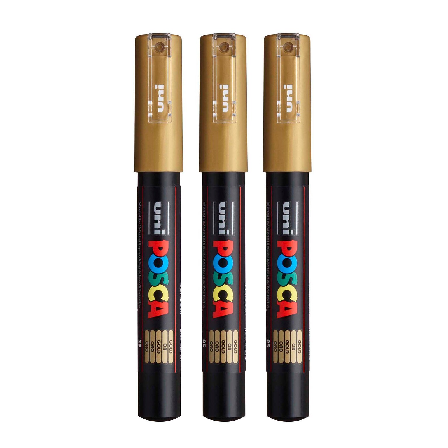 POSCA PC-1M Water Based Paint Marker, Extra Fine Bullet Tip, Gold, 3/Pack (UBCPC1MGOLD-3)