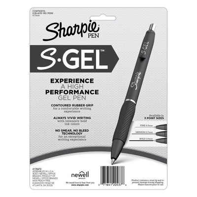 Sharpie S-Gel Retractable Gel Pen, Medium Point, 0.7mm, Black Ink, 8/Pack (2169762)