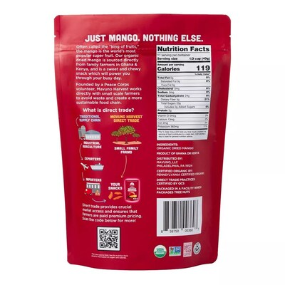 Mavuno Harvest Gluten Free Organic Dried Mango Fruit Snacks, 1 lb. Bag (MAHW-MNG1LB)