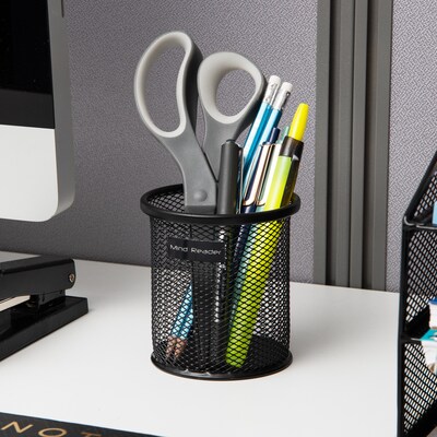 Mind Reader Metal Pen and Accessory Holder Desk Organizer, Black, 3-Pieces (CLIPMESH3-BLK)