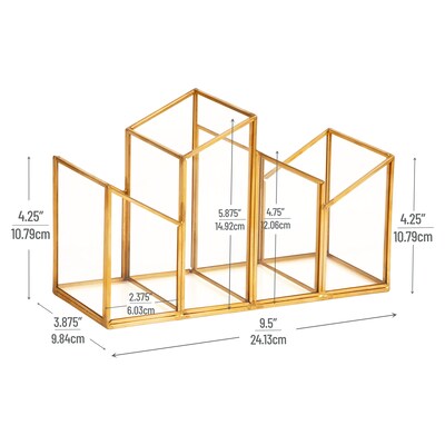 Mind Reader 4-Compartment Glass Pen Holder, Gold (MENO-GLD)