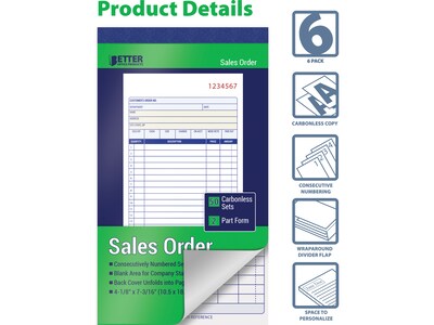 Better Office 2-Part Carbonless Sales Order Book, 4.13" x 7.19", 50 Sets/Book, 6 Books/Pack (66006-6PK)