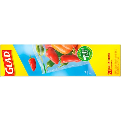 Glad Zipper Food Storage Bags, Gallon, 20 Bags/Box, 12/Carton (55050)
