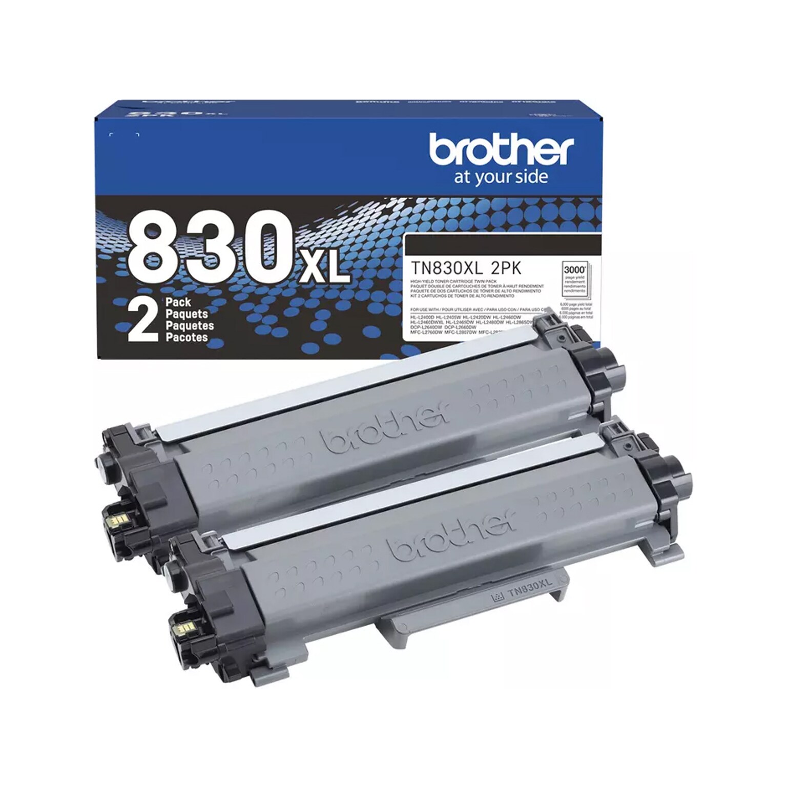 Brother TN830XL Black High Yield Toner Cartridge 2/Pack (TN830XL2PK), print up to 3,000 pages