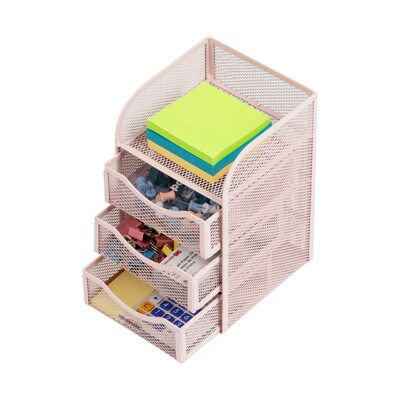 Mind Reader 4-Compartment Metal Desk Organizer, Pink (MESHMINI-PNK)