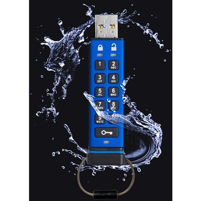 iStorage datAshur PRO 8GB USB 3.2 Gen 1 Type-A Encrypted Flash Drive, Blue (IS-FL-DA3-256-8)