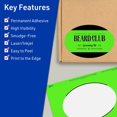 Avery Oval Multipurpose Labels, 4 x 6, Neon Green, 40/Pack (94057)