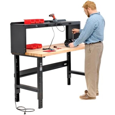 Global Industrial Height Adjustable Workbench, 60W x 30D, Birch Square Edge, Black (318912BK)