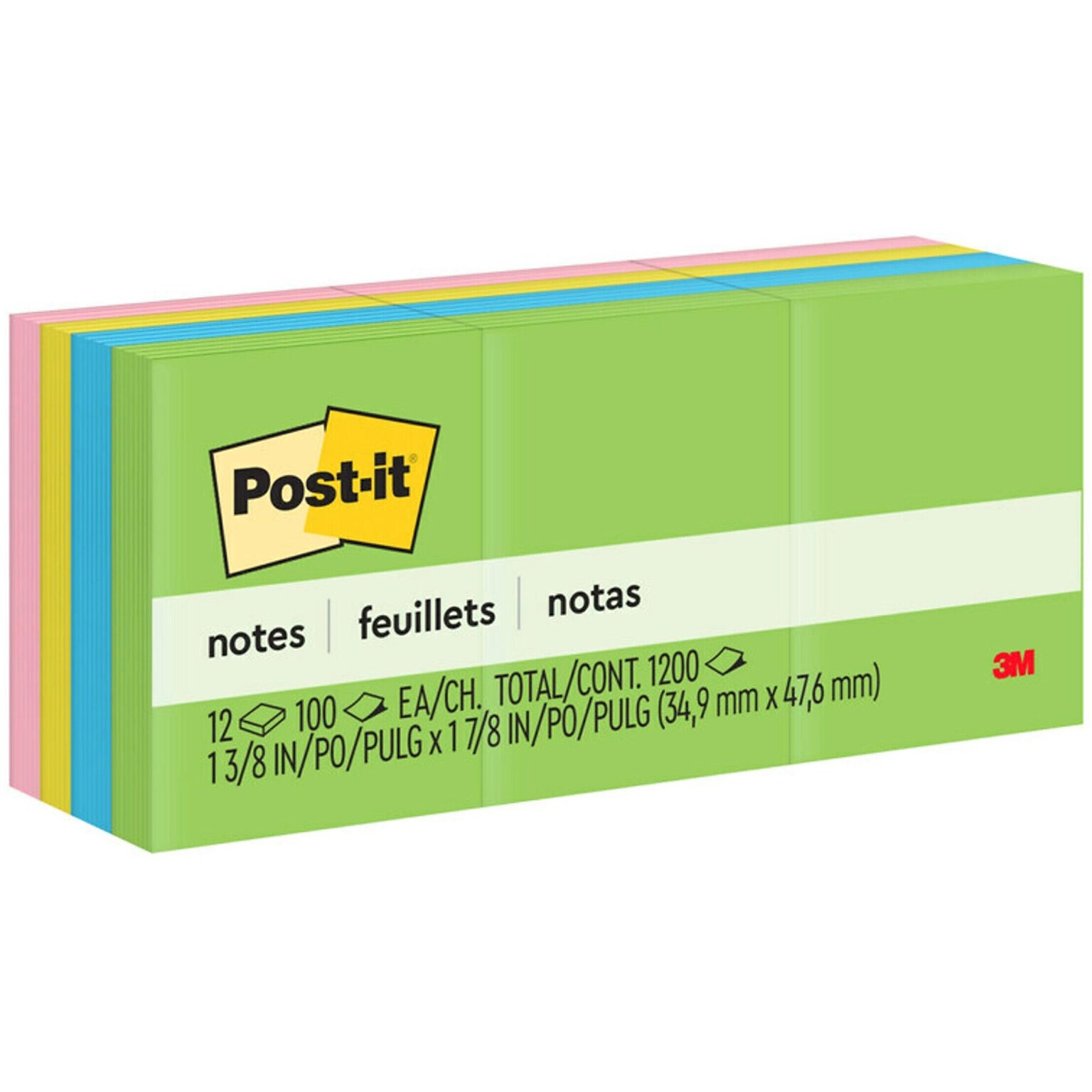 Post-it Notes, 1 3/8 x 1 7/8, Floral Fantasy Collection, 100 Sheet/Pad, 12 Pads/Pack (653AU)