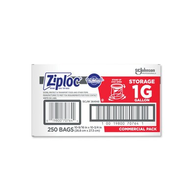 Ziploc Double Zipper Storage Bags, Gallon, 250 Bags/Carton (682257)