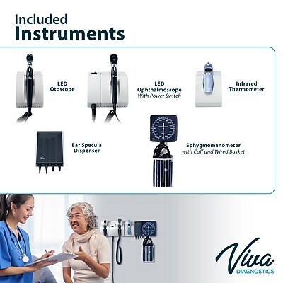 Viva Comfort Integrated Diagnostic Wall System w/Ophthalmoscope, Otoscope, Thermometer, Sphygmomanometer, Specula Dispenser