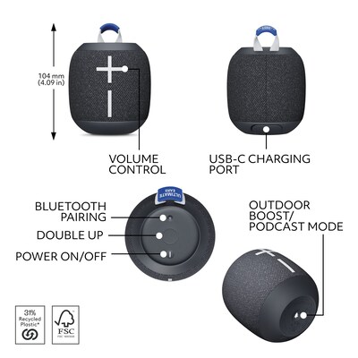 Logitech ULTIMATE EARS WONDERBOOM 4 Portable Bluetooth Speaker, Waterproof, Black (984-001876)