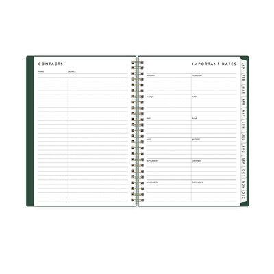 2026 Blue Sky Bespoke Letterpress 8.5" x 11" Calendar Year Weekly & Monthly Planner, Plastic Cover, Deep Forest Green (156225)