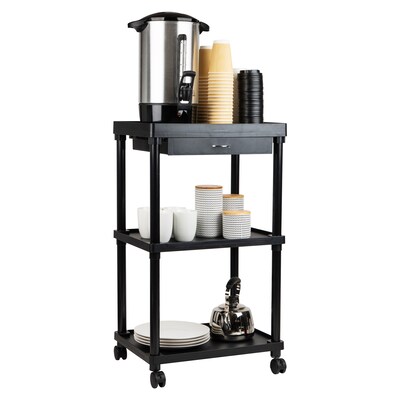 Mind Reader 3-Shelf Plastic Rolling Utility Cart, Black (CARTCOFF-BLK)