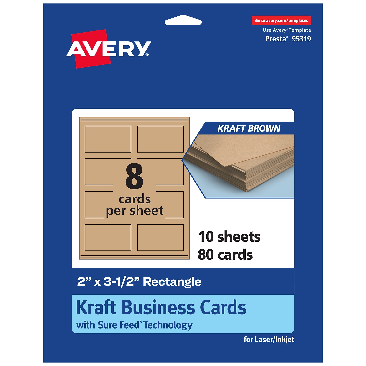 Avery Business Cards, 2 x 3-1/2, Matte Kraft Brown, 80/Pack (95319)