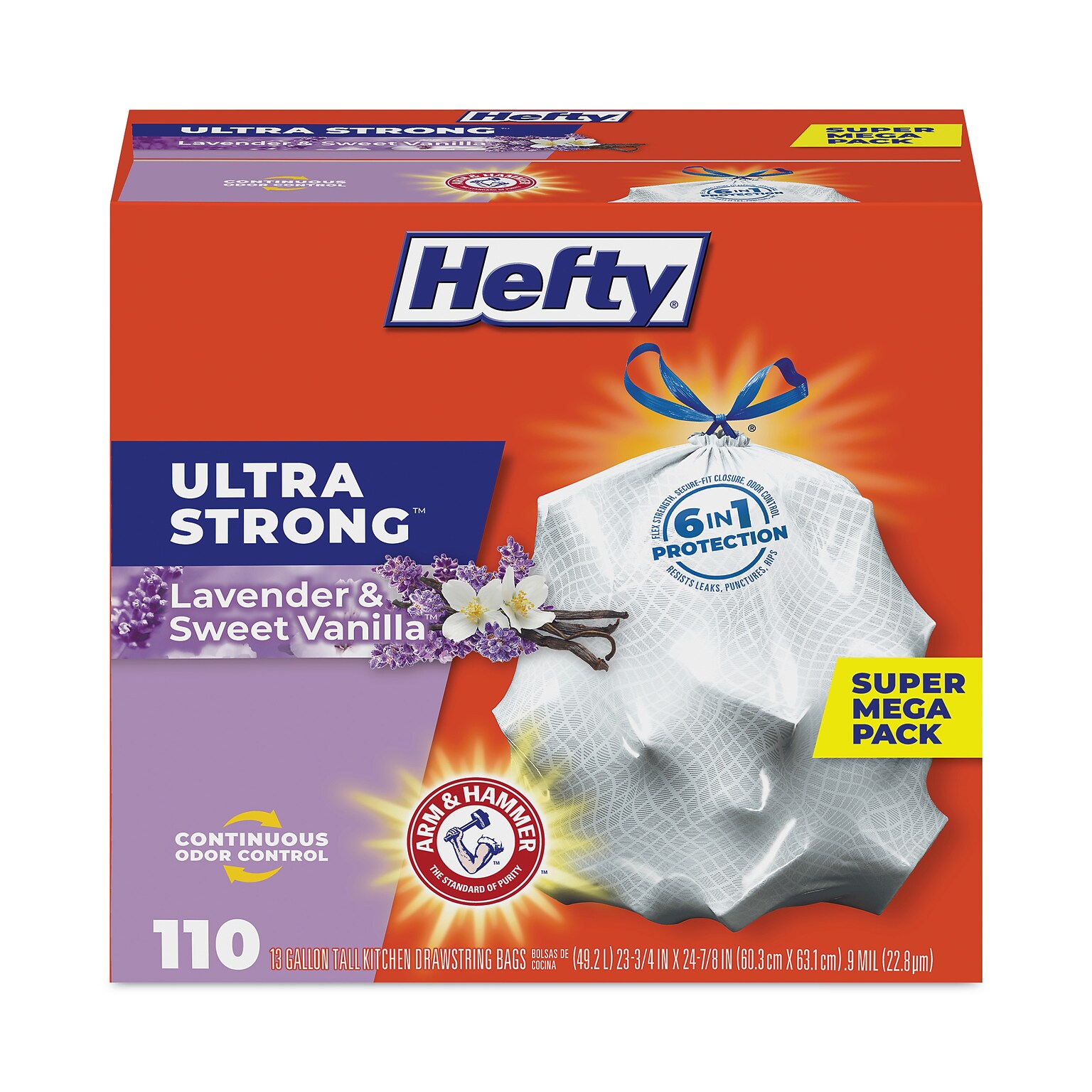 Hefty® Ultra Strong Scented Tall White Kitchen Bags, 13 gal, 0.9 mil, 23.75 x 24.88, White, 110 Bags/Box, 3 Boxes/Carton