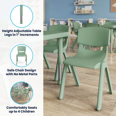 Flash Furniture Emmy Square Activity Table Set, 24" x 24", Height Adjustable, Sage (YCX232SQRTBSGEE)