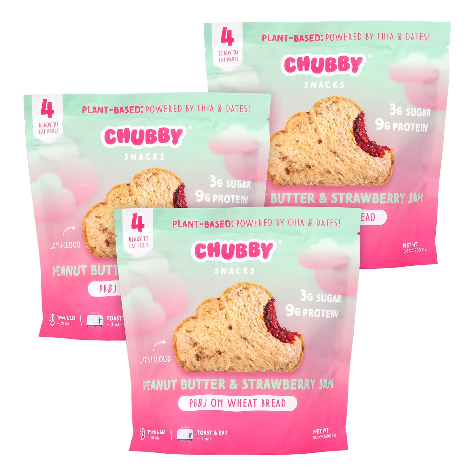 Chubby Snacks Peanut Butter & Strawberry Jam Sandwich, 10.6 oz, 12/Pack (600-04135)