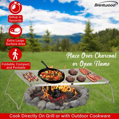 Previous Next Brentwood® 25-In. x 17-In. Heavy-Duty Stainless Steel Portable Folding Campfire Grill with Carry Bag (BB-17X25SS)