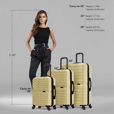 InUSA Aurum 3-Piece Hardside Spinner Luggage Set, TSA Checkpoint Friendly, Champagne (IUAURSML-CHA)