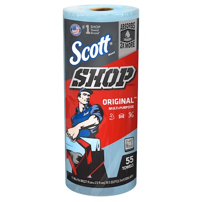 Scott Shop Towels Original Nylon Wipers, Blue, 55 Sheets/Roll, 30 Rolls/Carton (75130)