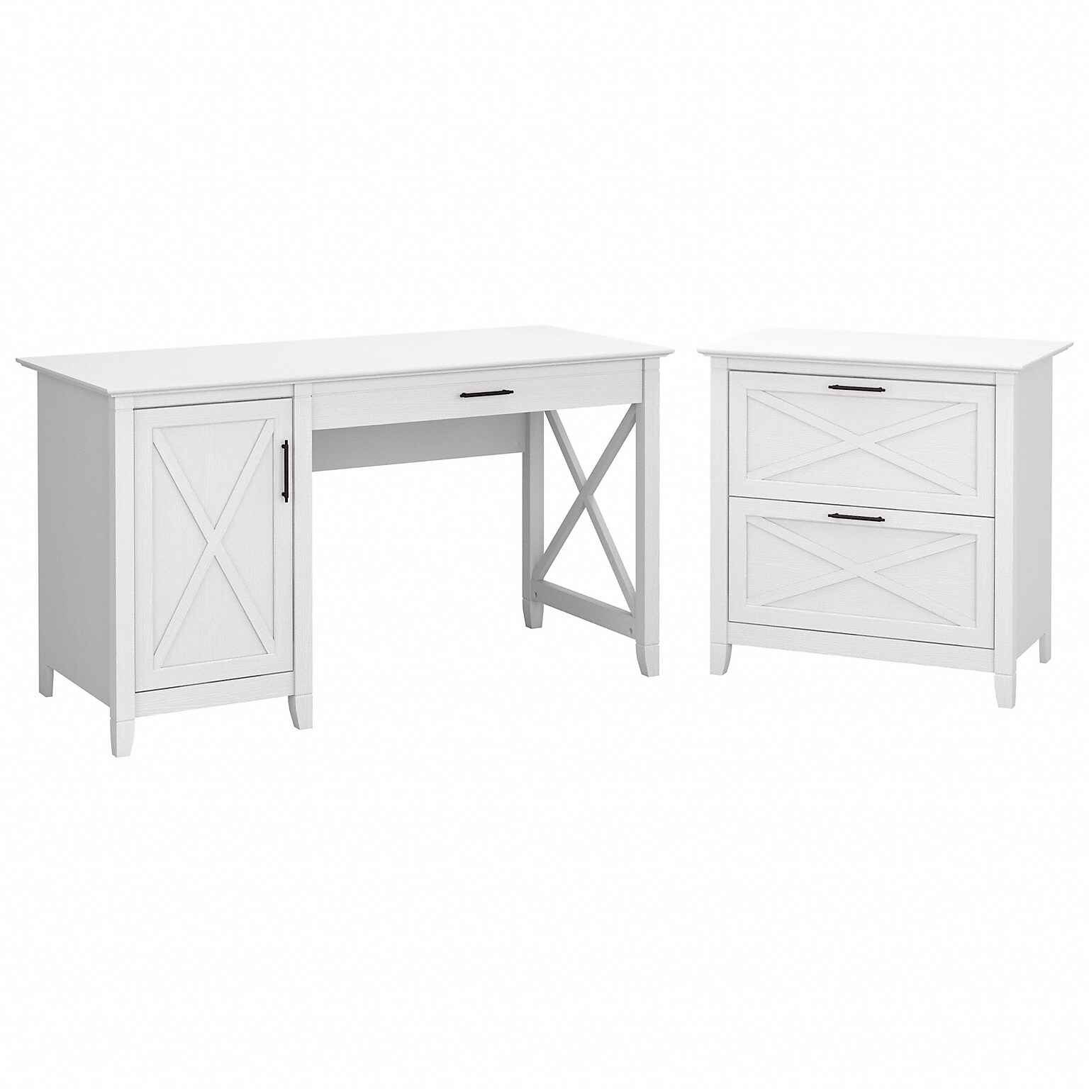 Bush Furniture Key West 54W Computer Desk with Storage and 2 Drawer Lateral File Cabinet, Pure White Oak (KWS008WT)