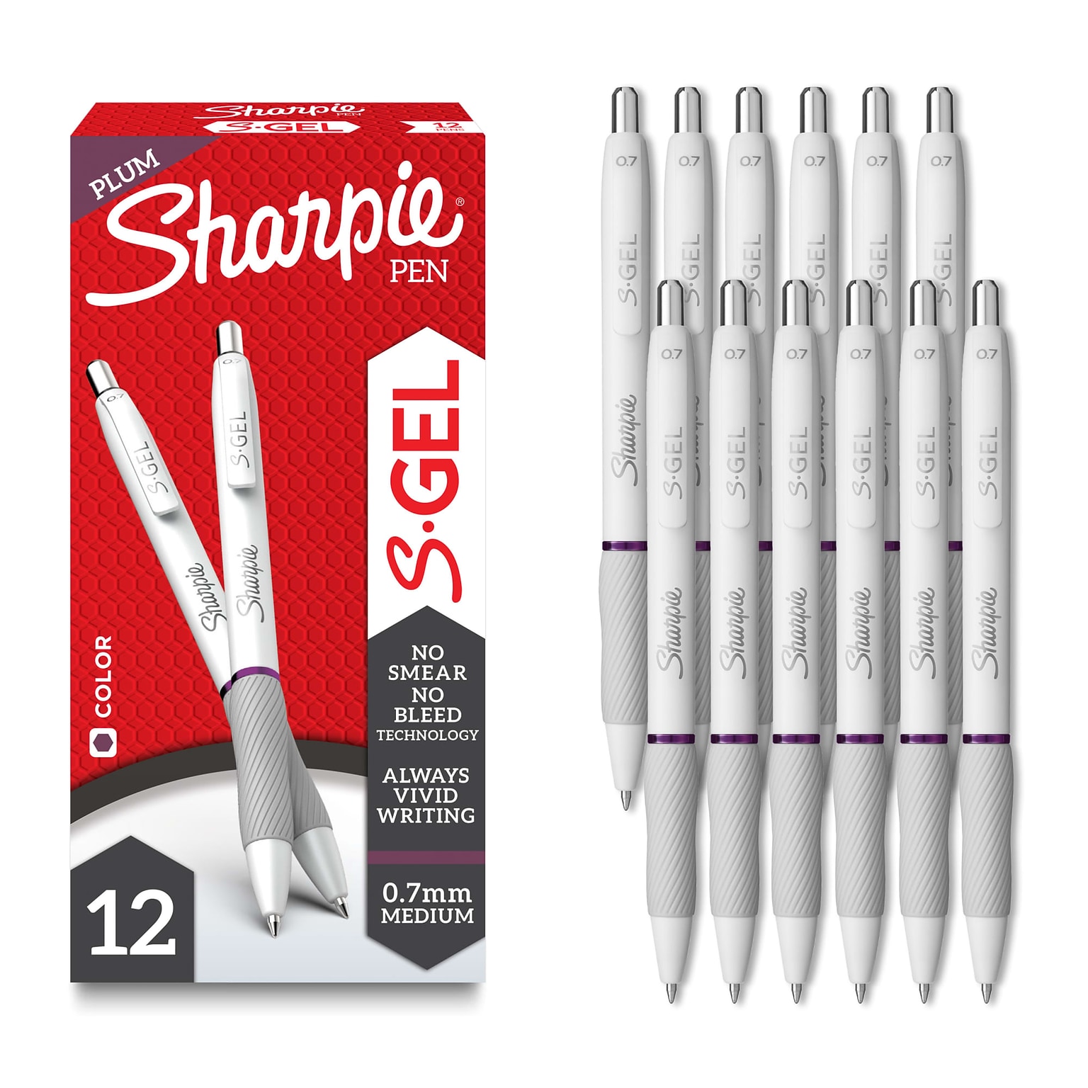Sharpie S-Gel Retractable Gel Pens, Medium Point, 0.7mm, Purple Ink, 12/Pack (2220531)