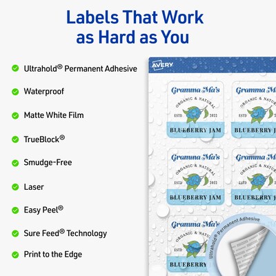 Avery Waterproof Square Laser Multipurpose Labels, 2-1/8 x 2-1/8, White, 120/Pack (19479399476)