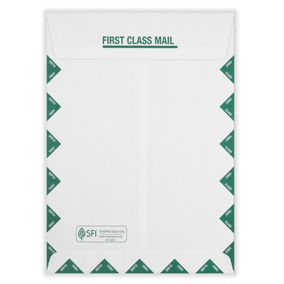 ComplyRight Self Seal Document Envelope 9 x 12 1/2, White/Green, 100/Pack (1492LL)