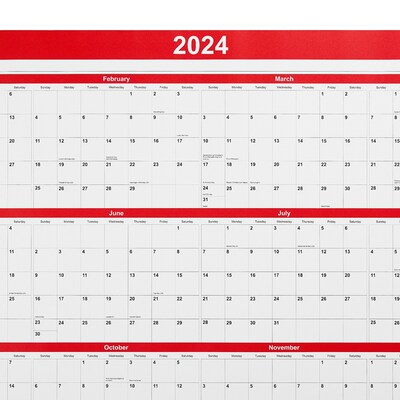 2024 Staples 36" x 24" Wall Calendar, Red (ST53903-24)
