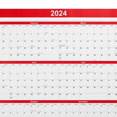 2025 Staples 36" x 24" Wall Calendar, Red (ST53903-25)