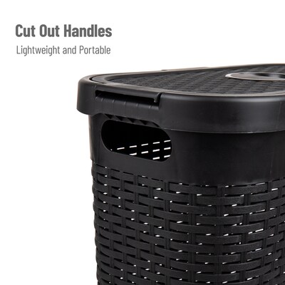Mind Reader 10.5 Gallon Hamper with Lid, Plastic, Black, 3/Pack (3PKHAMP40-BLK)