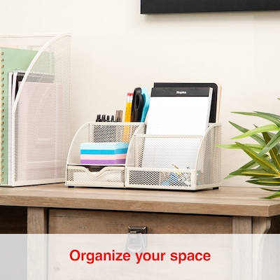 Staples 7-Compartment Metal Mesh Desk Organizer, Warm White (ST63827)