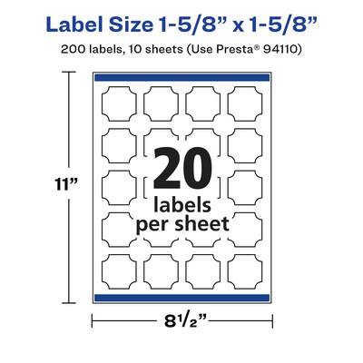 Avery Laser/Inkjet Multipurpose Labels, 1.625" x ", Glossy White, 200/Pack (94110)