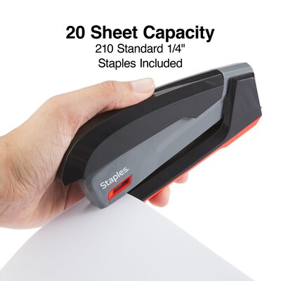 Staples One-Touch Desktop Stapler, 20 Sheet Capacity, Gray/Black/Red, 500 (44425)