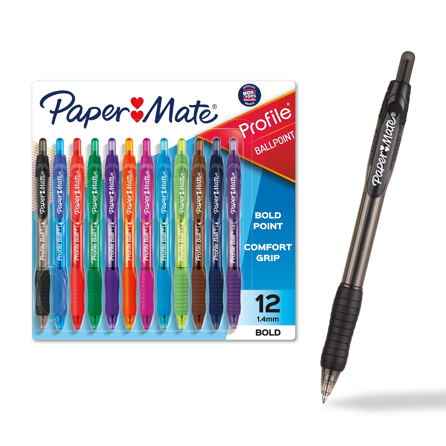 Paper Mate Profile Retractable Ballpoint Pen, Bold Point, Assorted Ink, Dozen (1788863)