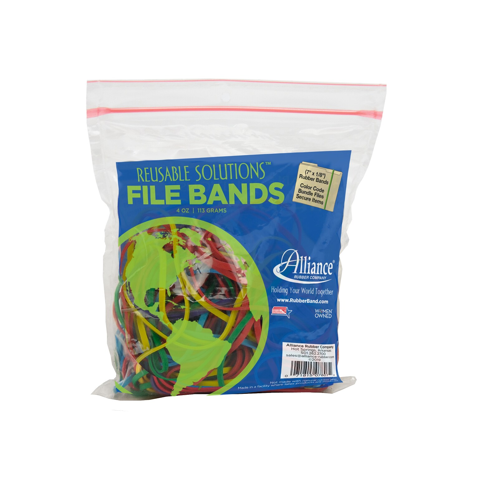 Alliance Rubber Reusable Solutions Multi-Purpose #117B Rubber Bands, 7, Non-Latex, Assorted Colors, 50/Pack (07807)