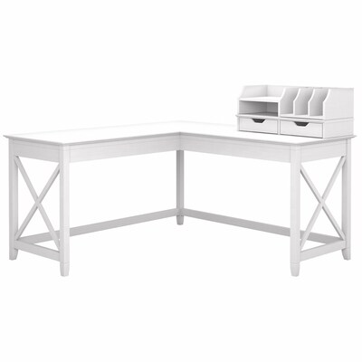 Bush Furniture Key West 60W L-Shaped Desk with Desktop Organizers, Pure White Oak (KWS015WT)