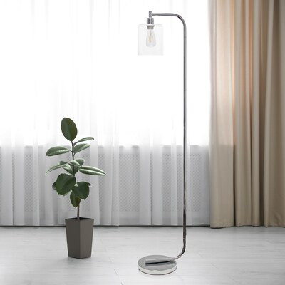 Simple Designs Antique Style Industrial Iron Lantern Floor Lamp with Glass Shade, Chrome (LF1036-CHR)