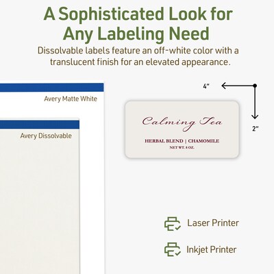 Avery Dissolvable Rectangle Multipurpose Labels, 2" x 4", Off-white, 250/Pack (94207)