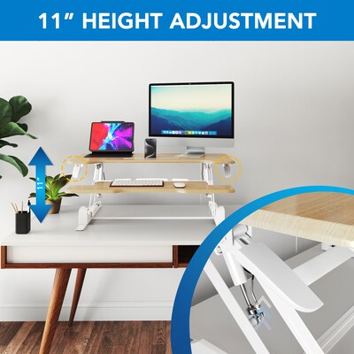 Mount-It! 38"W Rectangular Adjustable Mixed Materials Standing Desk Converter, Maple Woodgrain (MI-15007)