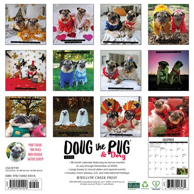 2026 Willow Creek Doug the Pug & Dory 12 x 12 Monthly Wall Calendar (51016)