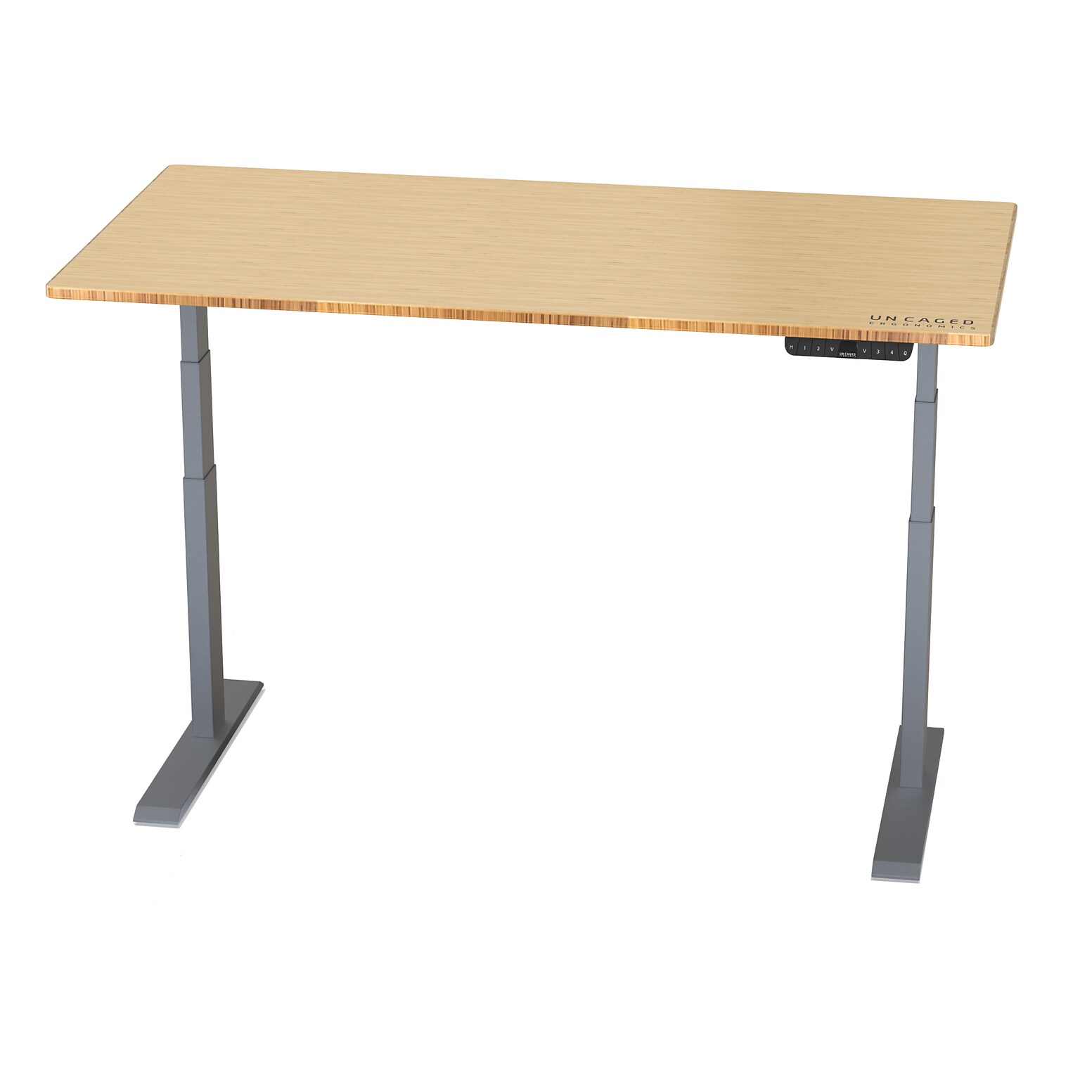 Uncaged Ergonomics Rise Up Electric Adjustable Height Standing Desk with Natural Bamboo Desktop Gray Frame (Rugb)