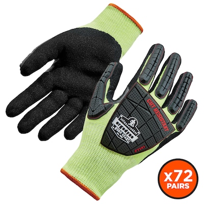 Ergodyne ProFlex 7141 Hi-Vis Nitrile Coated Cut-Resistant Gloves, ANSI A4, Lime, Medium, 12 Pair (17