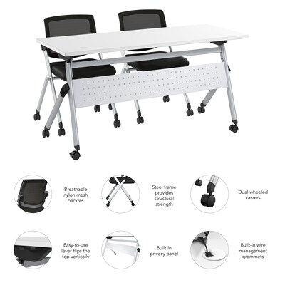 Bush Business Furniture Envision 60"W Foldable Training Room Table with 2 Chairs, White (NVS003WH)