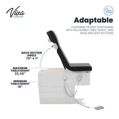 Viva Comfort Pointe Power Adjustable Exam Table with Stirrups, 450 lbs. Capacity, Black (ADI996-10-BLK-MK)